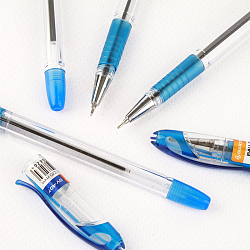 Ручка шар. синяя на масляной основе "Darvish" корпус прозрачный с резиновым держателем