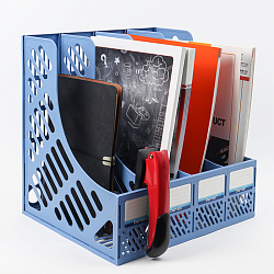 Лоток вертикальный 4 отделения сборный синий