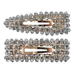 Заколка для волос 2 шт в наборе клик-клак с бусинками "хрусталь" серая