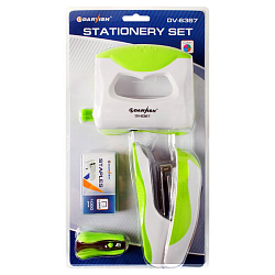 Набор  канцелярский (дырокол,степлер№24,скобы№24,антистеплер) в блистере с европодвесом