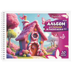 Альбом для рисования 24л + 6л раскраска "Сказочный домик" на гребне