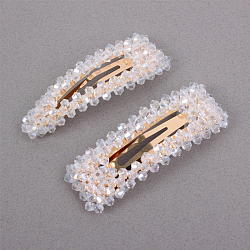Заколка для волос 2 шт в наборе клик-клак с бусинками "хрусталь" белая