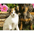Алмазная живопись  20*30см  Котёнок и щенок
