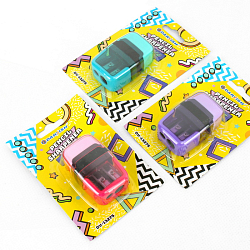 Точилка пласт. с ластиком на 2 отдел. с контейнером