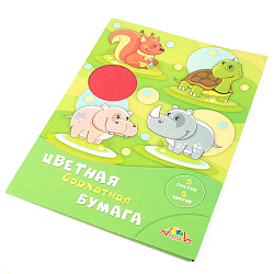 Бумага цветная бархатная А4  5л. 5цв. "Весёлые животные" в папке