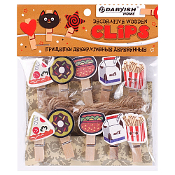 Прищепки декоративные деревянные  10шт/уп  "Фастфуд" (набор)