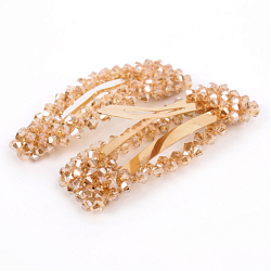 Заколка для волос 2 шт в наборе клик-клак с бусинками "хрусталь" золотистая