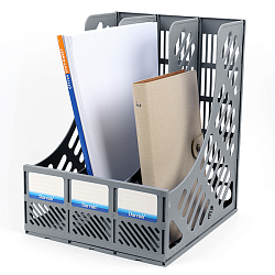 Лоток вертикальный 3 отделения сборный серый