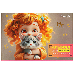 Альбом для рисования 40л на склейке "Милая девочка-3" плотность 100гр/м2  РБ