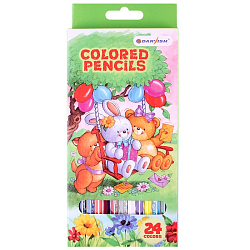 Карандаши 24цв "Darvish" "Зверята" корпус пластиковый шестигранный (набор)