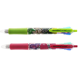 Ручка авт.  4-х цветная  корпус с резиновым держателем ассорти с рисунком бабочка "Darvish"