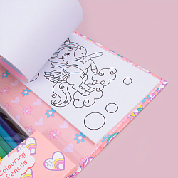 Раскраска с карандашами  (комплект 2 раскраски (10*18см)+ 10 цв.карандашей) (4вида)