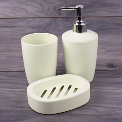 Аксессуары для ванной пластиковые 3шт в наборе (мыльница, стакан, дозатор д/ж.мыла) цвет ассорти