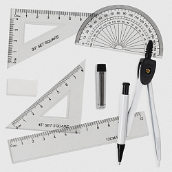 Готовальня  7 предм. циркуль с карандаш механ.+грифели+линейка+2треугольника+транспортир+ластик
