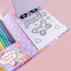 Раскраска с карандашами  (комплект 2 раскраски (10*18см)+ 10 цв.карандашей) (4вида)