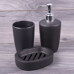 Аксессуары для ванной пластиковые 3шт в наборе (мыльница, стакан, дозатор д/ж.мыла) цвет ассорти