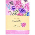 Книга для записей А6+ 80л Aquarelle. Цветы на розовом обл. иск. кожа, цвет. срез