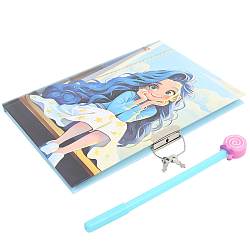 Блокнот 13,5*18 см 50л с замком "Девочка с синими волосами" с ручкой