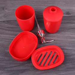 Аксессуары для ванной пластиковые 3шт в наборе (мыльница, стакан, дозатор д/ж.мыла) цвет ассорти