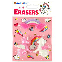 Набор ластиков "Darvish" 3шт/уп  Единорожка ассорти