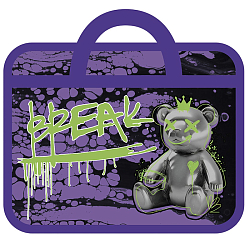 Папка детская с ручками А4 пласт. с рисунком на молнии  Мишка