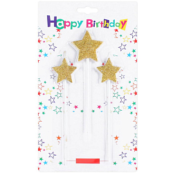 Свечи "Звездочки" 3шт. в наборе. Цвет - золото или серебро