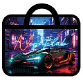 Папка детская с ручками А4 пласт. с рисунком на молнии  NIGHT AUTO