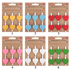 Прищепки "Сердце" декоративные деревянные  6 шт в наборе, ассорти