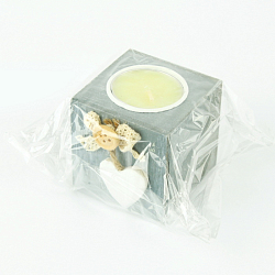 Свеча "шайба" в деревянном  кубе с декором "Сердечко" ассорти