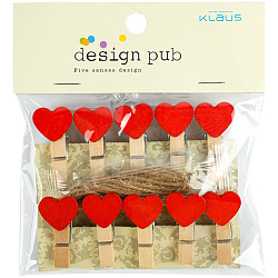 Прищепки декоративные деревянные  10шт/уп  "Сердечко" (набор)