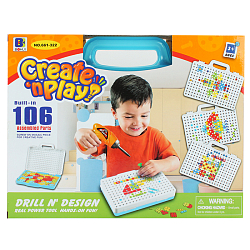 Конструктор-мозаика "Create'n Play" с шуруповертом 106 деталей.