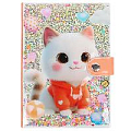 Блокнот 10,5*14,8 см 80л с блестками "Котик" на кнопке