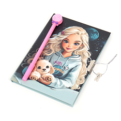 Блокнот 13,5*18 см 50л с замком "Девочка со щенком" с ручкой