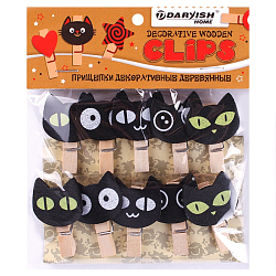 Прищепки декоративные деревянные  10шт/уп  "Черный кот" (набор)