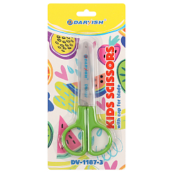 Ножницы 12см детские с европодвесом с пластик. колпачком салатовые