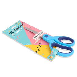 Ножницы 14см  закругленные лезвия с европодвесом ручки голубые