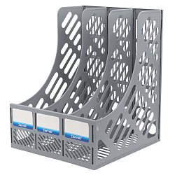 Лоток вертикальный 3 отделения сборный серый