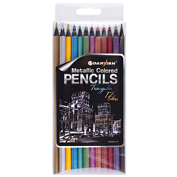 Карандаши 12цв "Darvish" металлизированные корпус  трёхгранный (набор)