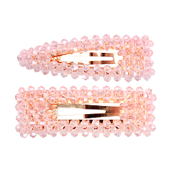 Заколка для волос 2 шт в наборе клик-клак с бусинками " хрусталь" розовая