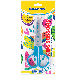 Ножницы 12см детские с европодвесом с пластик. колпачком голубые