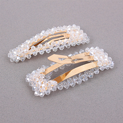 Заколка для волос 2 шт в наборе клик-клак с бусинками "хрусталь" белая