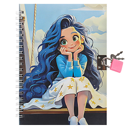 Блокнот 13*18 см 48л на спирали с замком "Девочка с синими волосами"