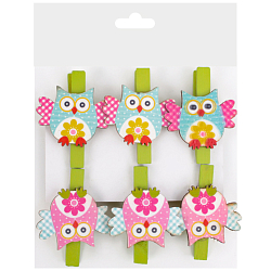 Прищепки "Совята" декоративные деревянные  6 шт в наборе, ассорти