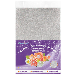 Набор пластичной замши с блёстками серебристая А4 10л (фоамиран)