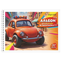 Альбом для рисования 24л + 6л раскраска "Красная машинка" на гребне