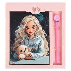 Блокнот 13,5*18 см 50л с замком "Девочка со щенком" с ручкой