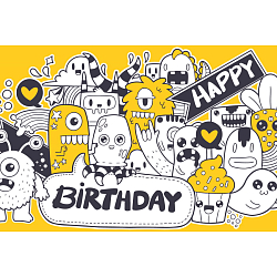 Открытка-конверт "Happy Birthday" (монстрики)