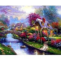 Алмазная живопись  40*50см  Красивая деревня у реки