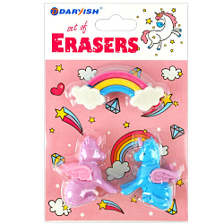 Набор ластиков "Darvish" 3шт/уп  Единорожка ассорти