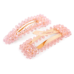 Заколка для волос 2 шт в наборе клик-клак с бусинками " хрусталь" розовая